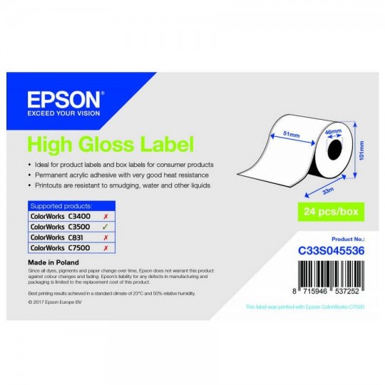 Étiquette Jet d'encre EPSON C33S045536 51x33M - Disponible sur Althus-Office.