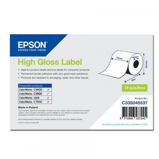 Étiquette Jet d'encre EPSON C33S045537 76x33M - Retrouvez ce produit sur Althus-Office.