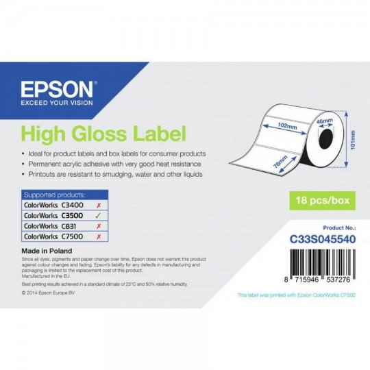 Étiquette Jet d'encre EPSON C33S045540 102x76mm - Disponible sur Althus-Office.